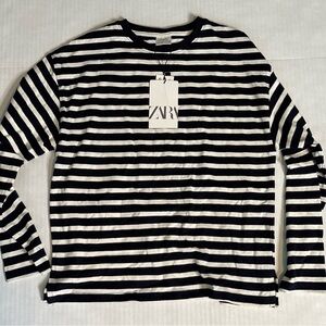 Zara Monochrome Striped Long Sleeve Top Girls size 10 NWT